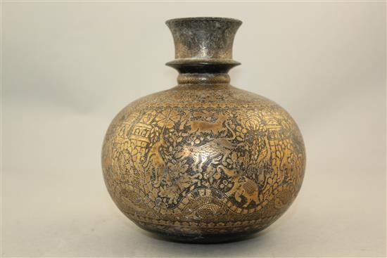 A 19th century Indian bidri ware hookah base, 6.5in.